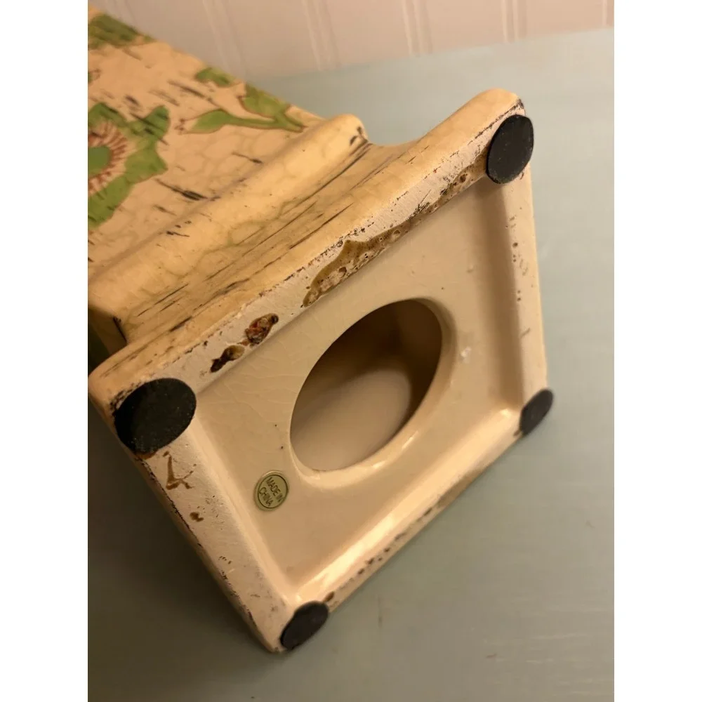 Vintage Style Floral Ceramic Pillar‎ Candle Holder Crackle Glaze Farmhouse 13.5